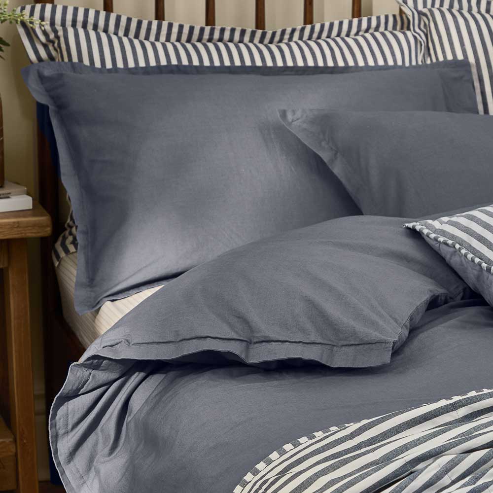 Hebden Washed Cotton Duvet Cover Set - Denim Blue