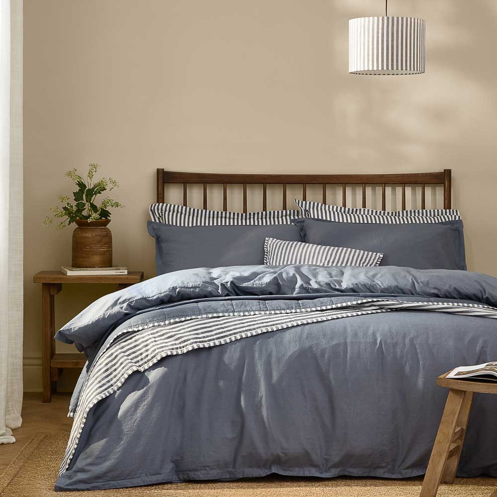 Hebden Washed Cotton Duvet Cover Set - Denim Blue