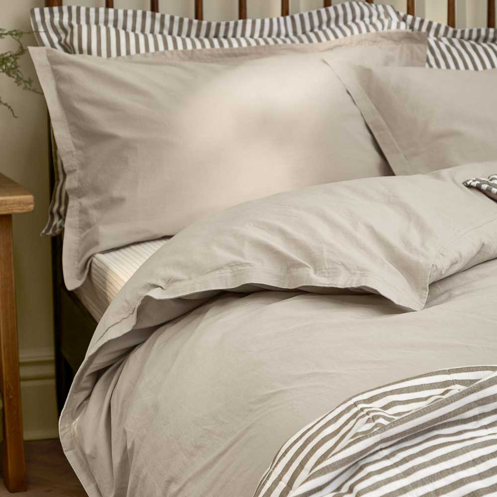 Hebden Washed Cotton Duvet Cover Set - Stone