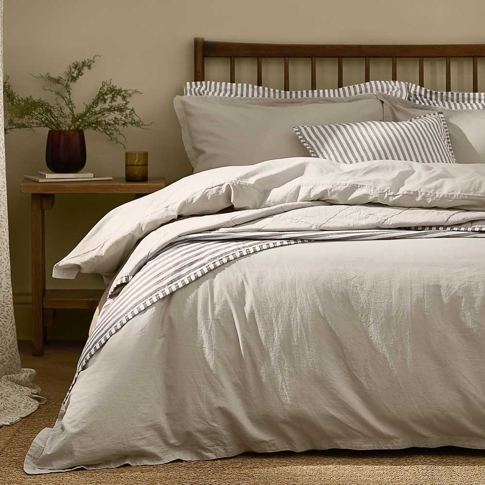 Hebden Washed Cotton Duvet Cover Set - Stone