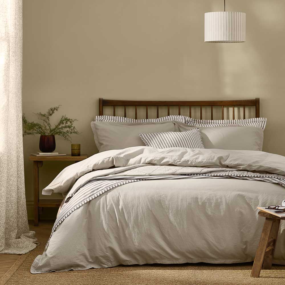 Hebden Washed Cotton Duvet Cover Set - Stone